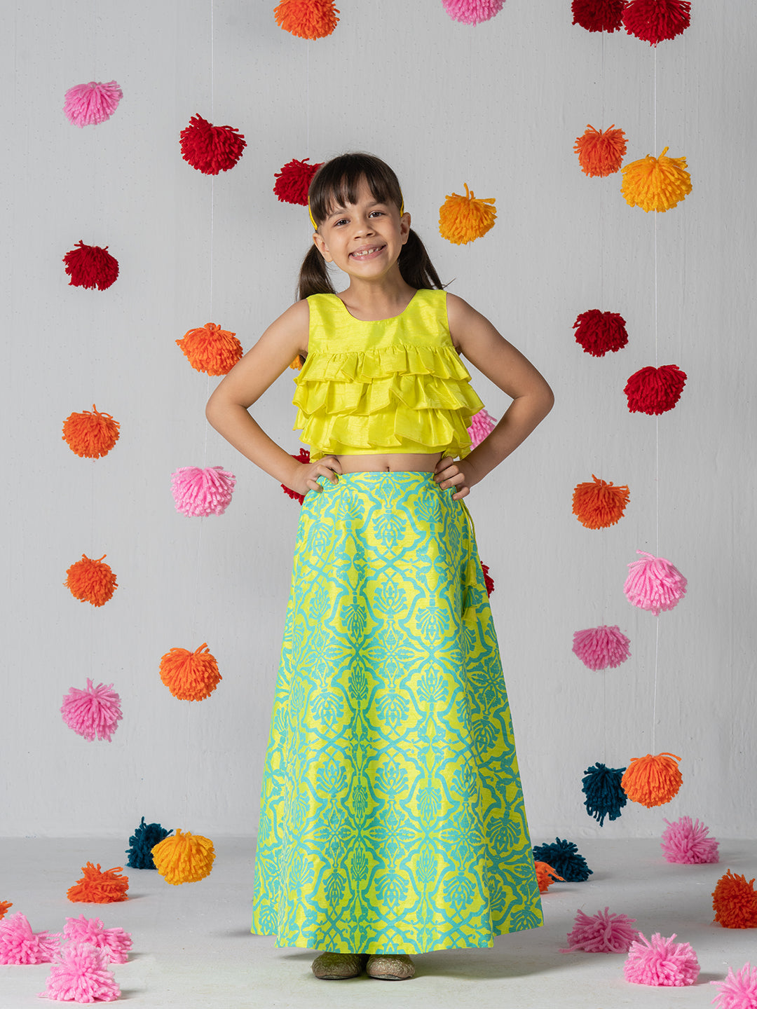 Multi-layered Top And Skirt Set With Dupatta for Girls