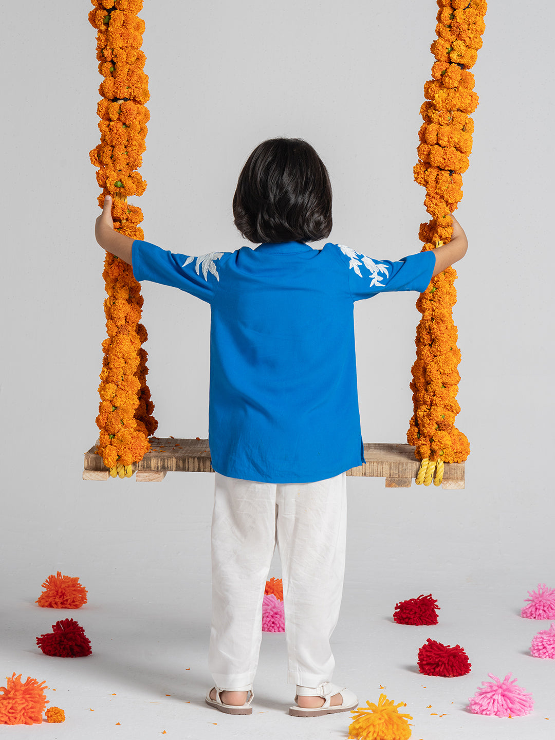 Boys Sky Blue Embroidered Kurta Set