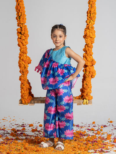 Printed Frilled one shoulder boho top with comfortable pant for Girls