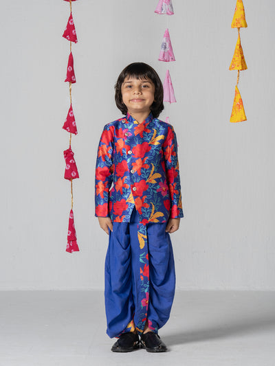 Boys Floral print Angrakha style kurta with Dhoti