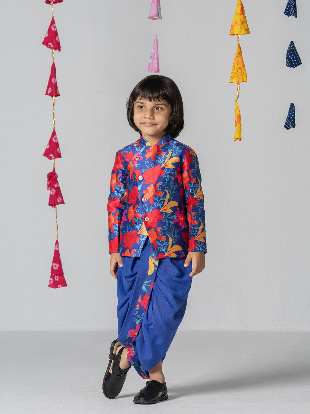 Boys Floral print Angrakha style kurta with Dhoti