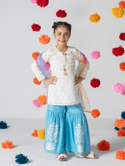 Full sleeve kurta and sharara set with multicolor dupatta for Girls