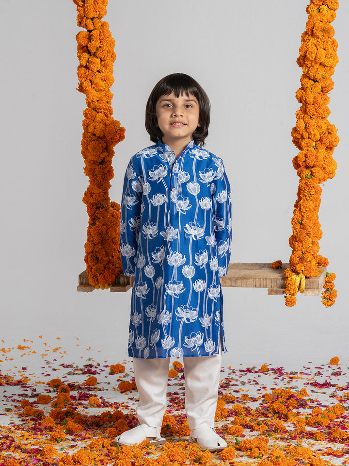 Blue And White Kurta Set For Boys