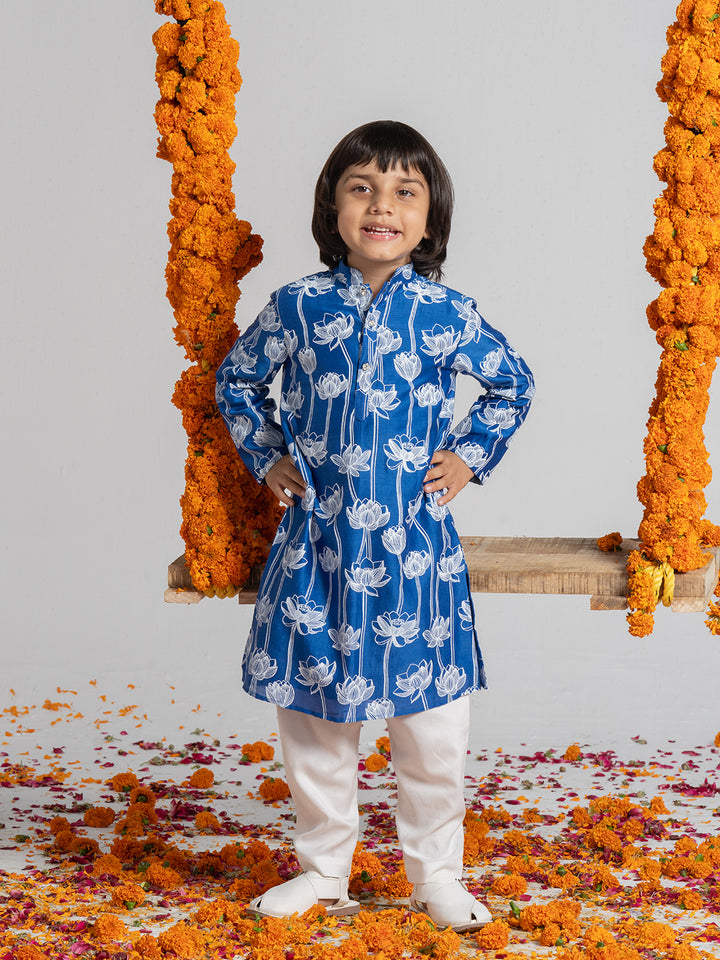 Blue And White Kurta Set For Boys