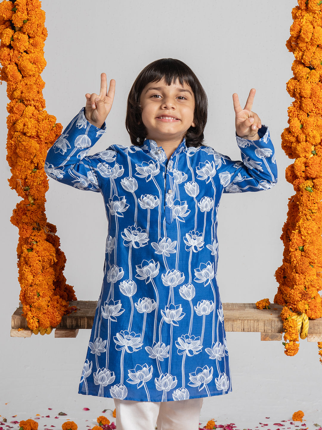 Blue And White Kurta Set For Boys