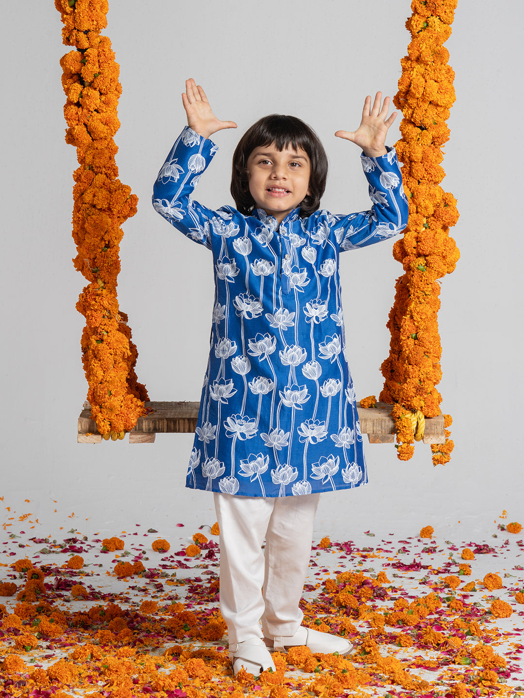 Blue And White Kurta Set For Boys