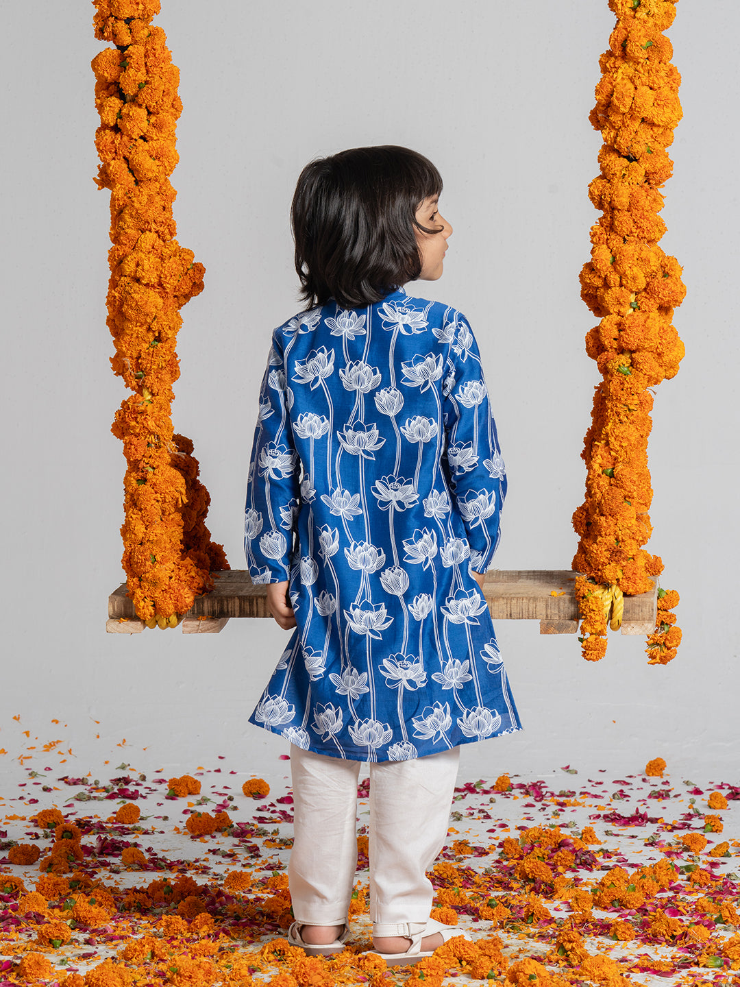 Blue And White Kurta Set For Boys