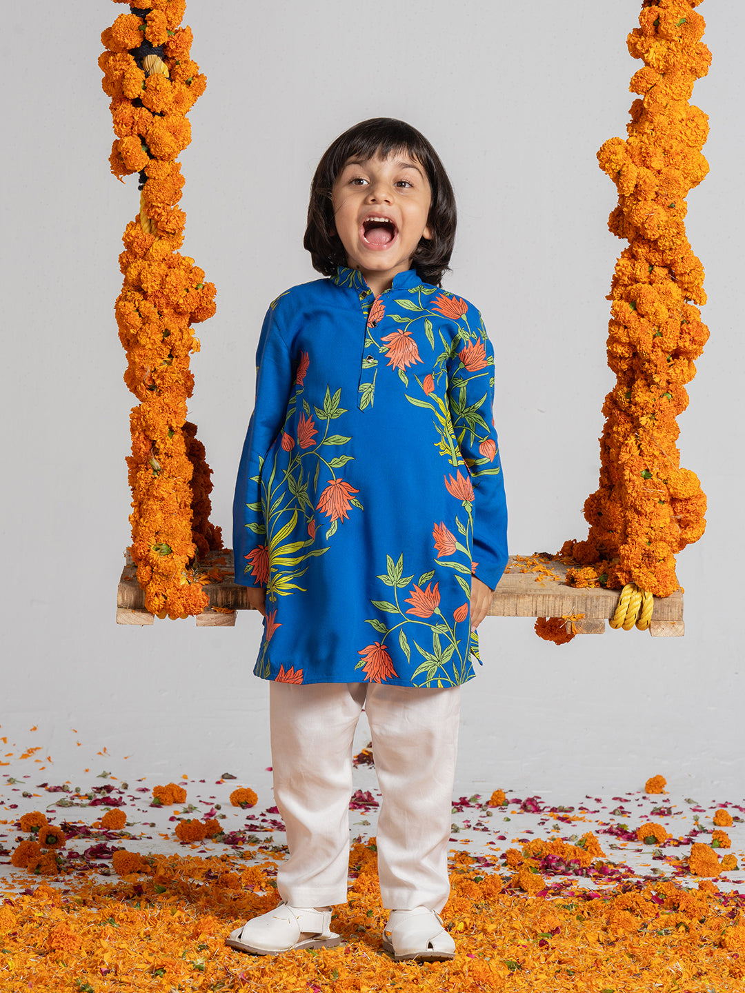 Printed Blue Kurta Set For Boys