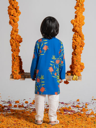 Printed Blue Kurta Set For Boys