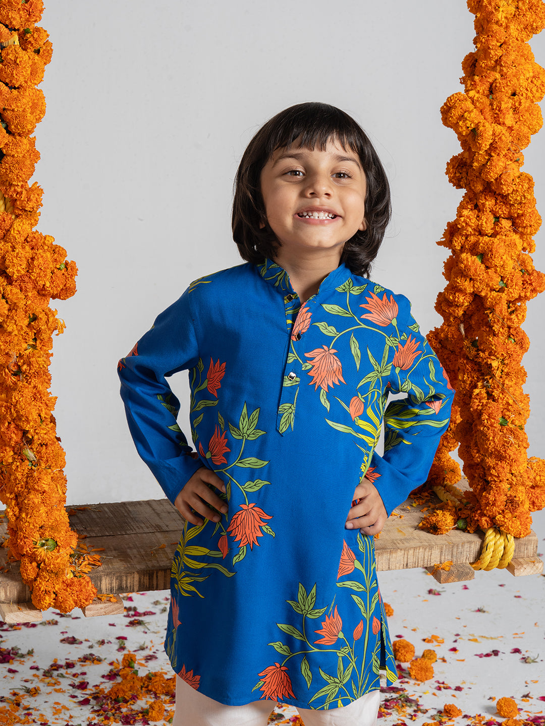 Printed Blue Kurta Set For Boys