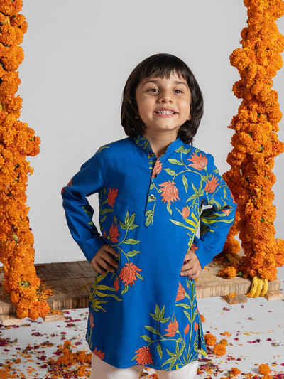 Printed Blue Kurta Set For Boys