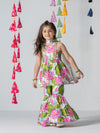 Girls Floral print kurta and sharara set with dupatta