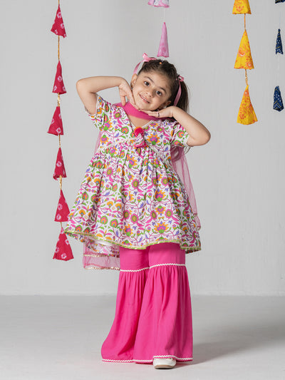 Floral print empire line kurta with sharara for Girls