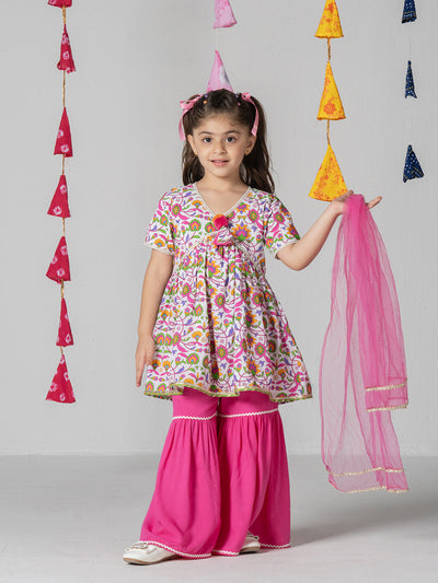 Floral print empire line kurta with sharara for Girls