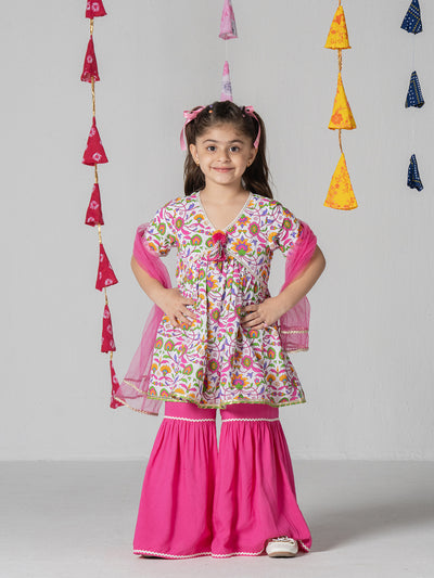 Floral print empire line kurta with sharara for Girls