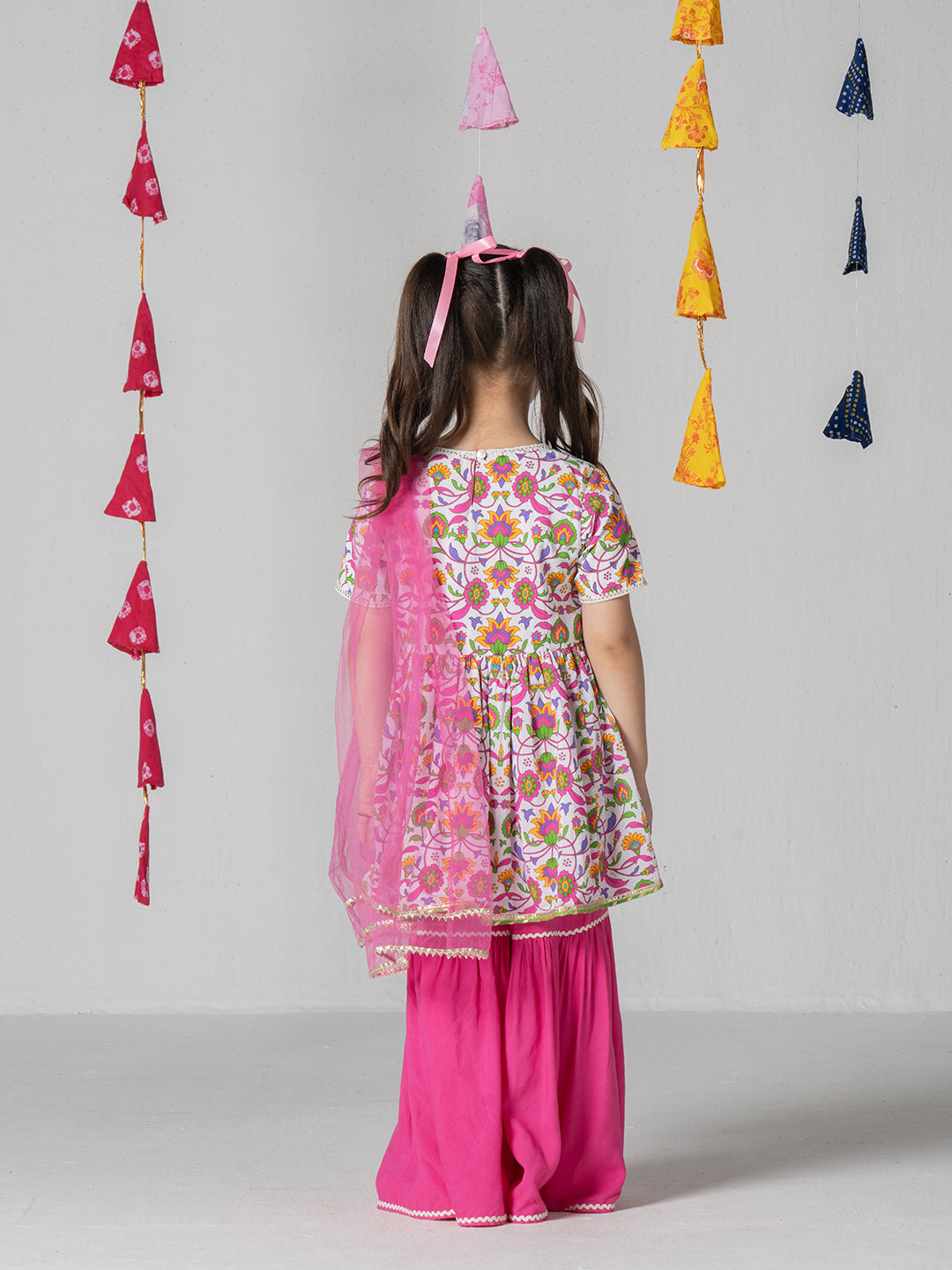 Floral print empire line kurta with sharara for Girls