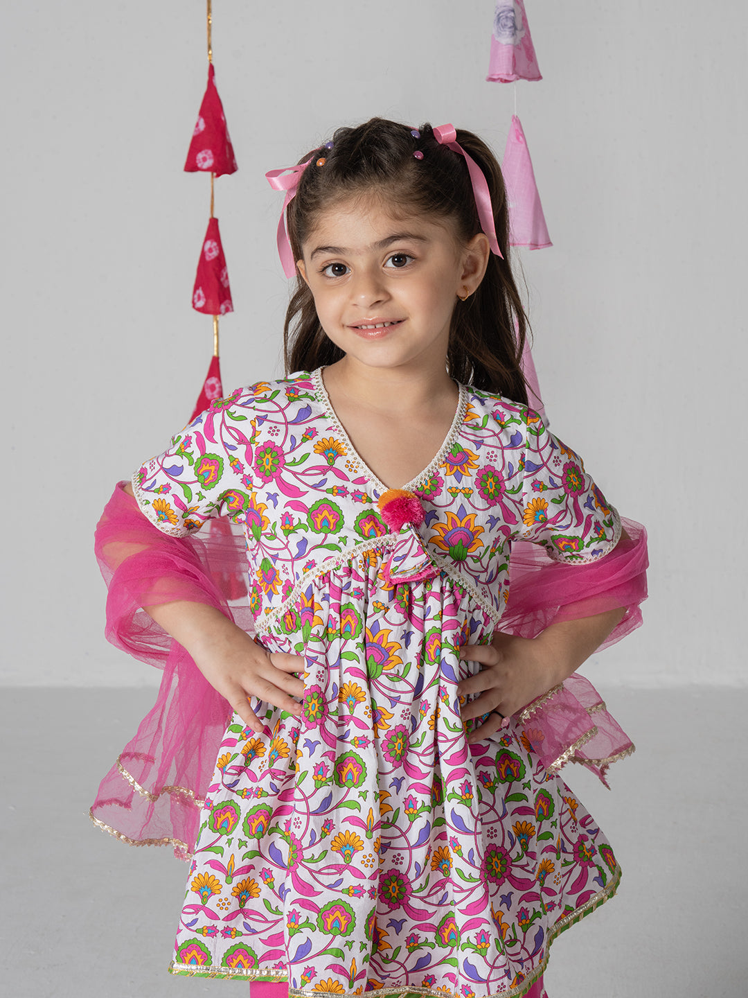 Floral print empire line kurta with sharara for Girls