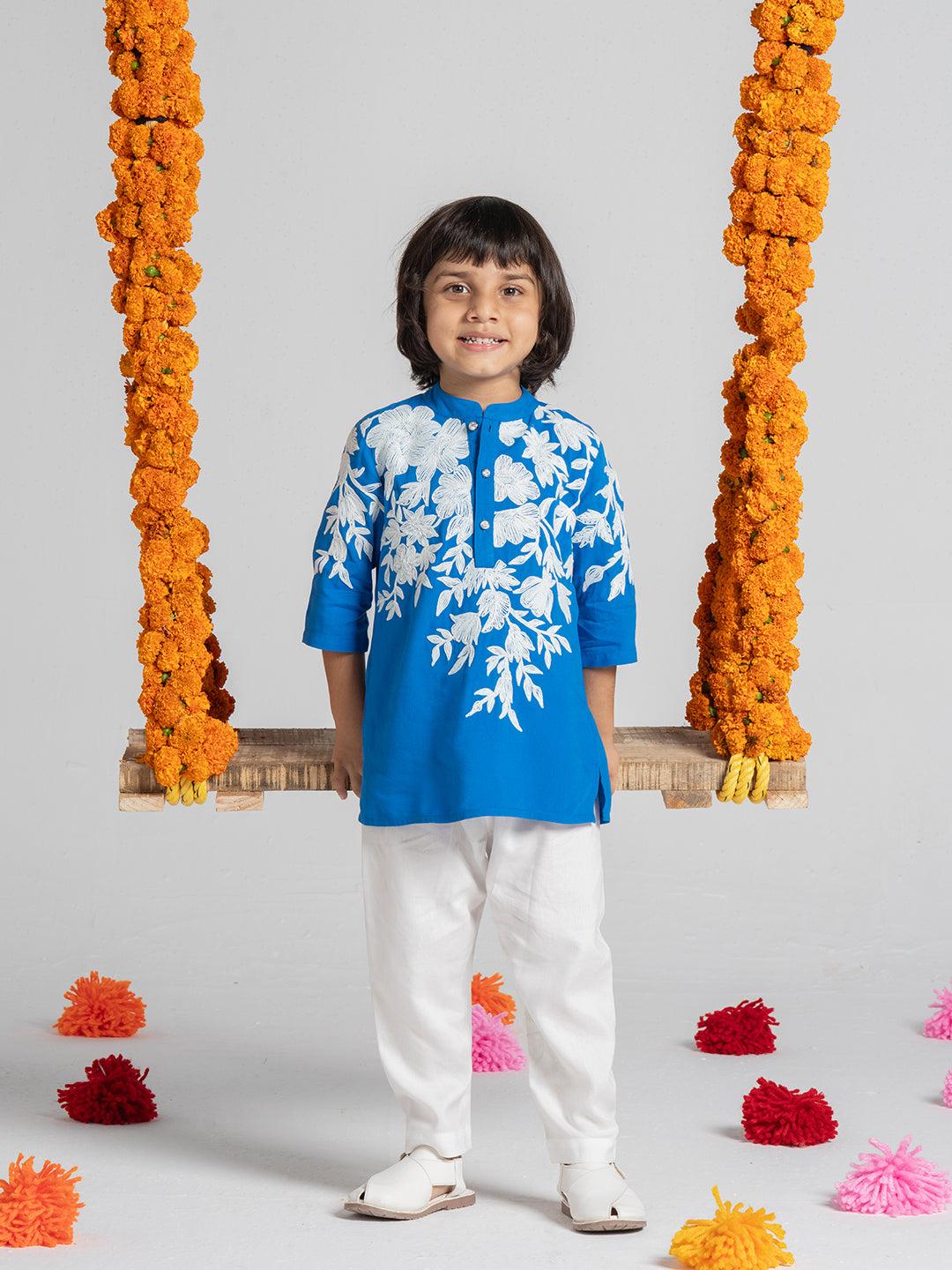 Boys Sky Blue Embroidered Kurta Set