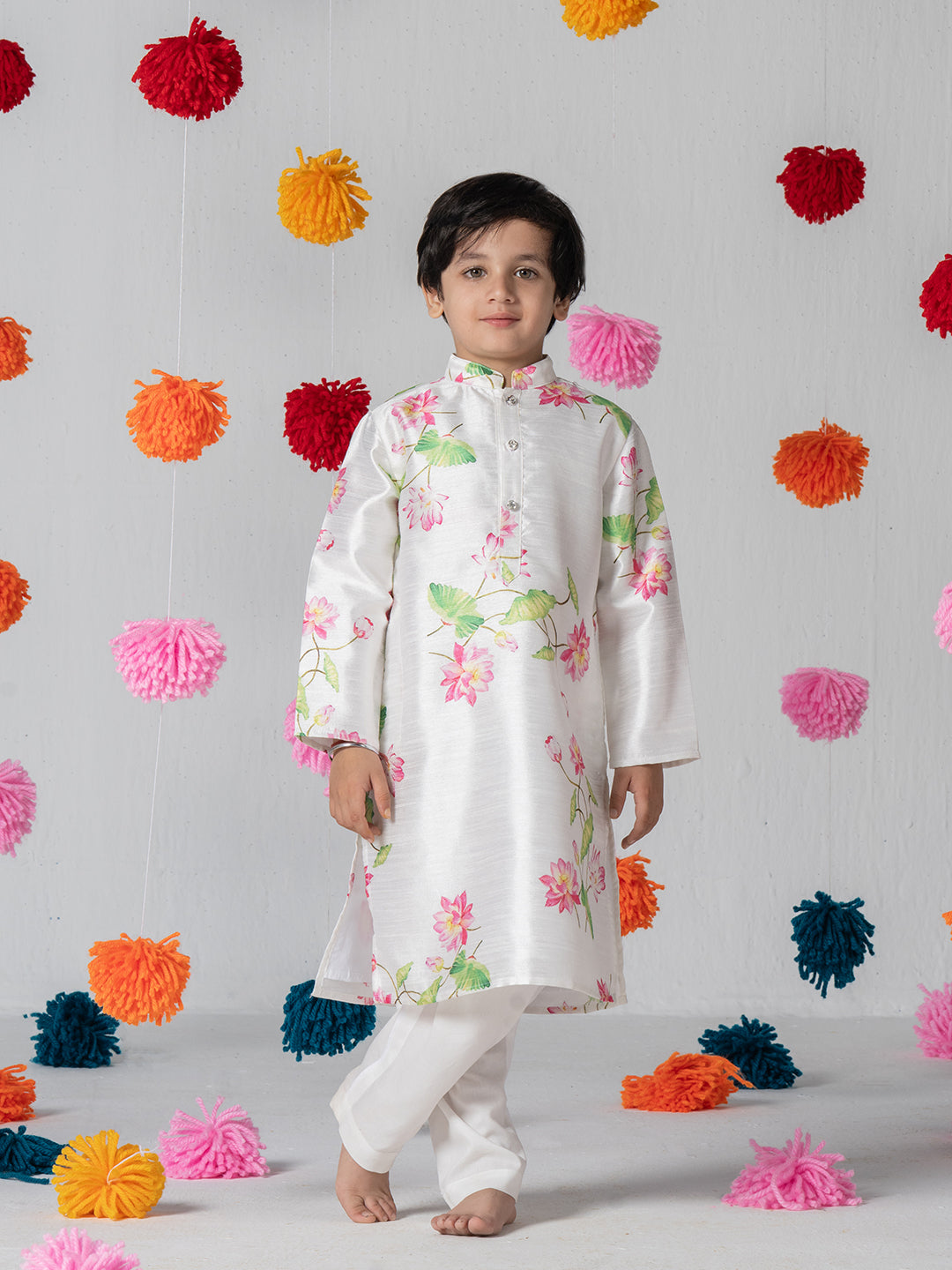 Printed White Kurta Set For Boys