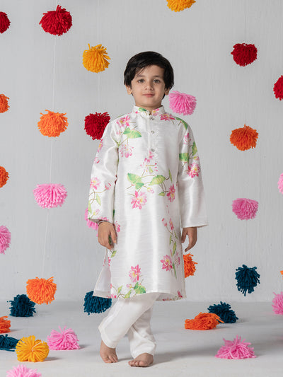 Printed White Kurta Set For Boys