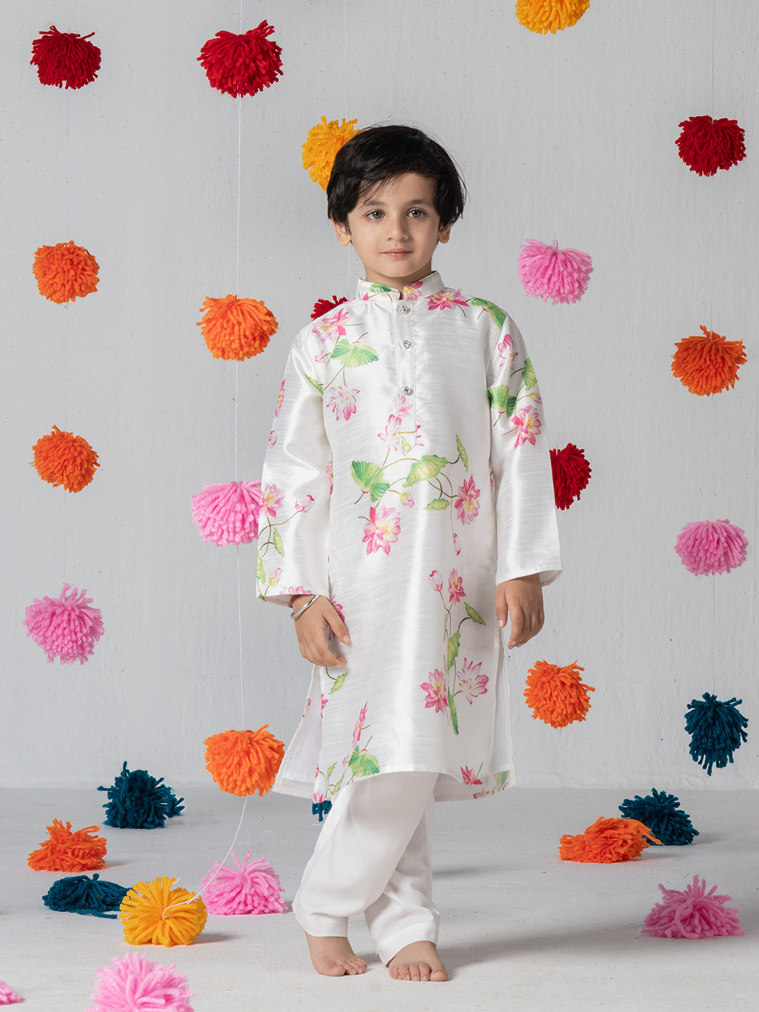 Printed White Kurta Set For Boys