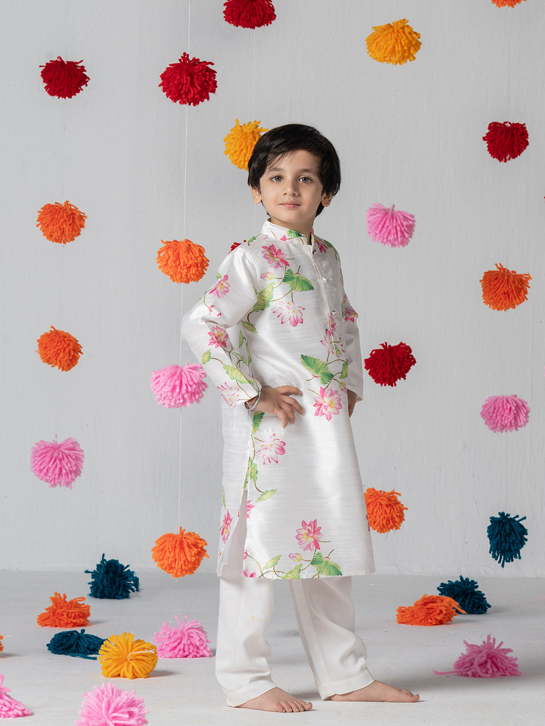 Printed White Kurta Set For Boys