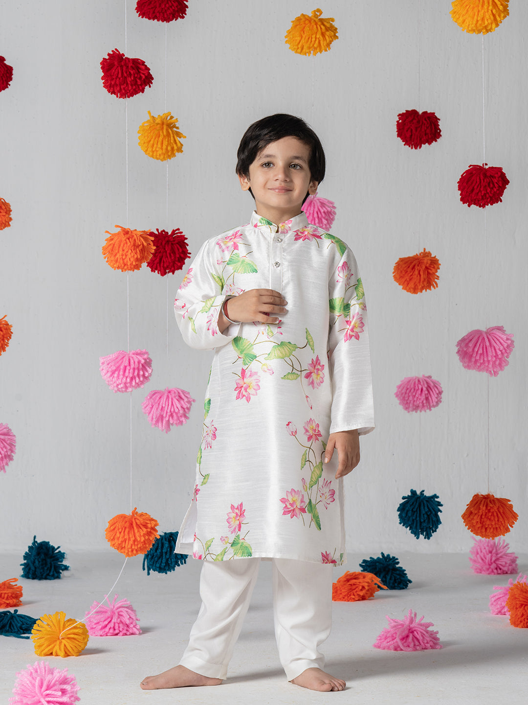 Printed White Kurta Set For Boys