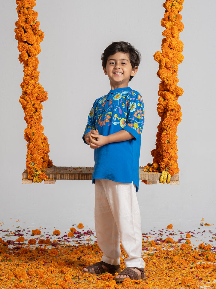 Blue Printed Kurta Set for Boys