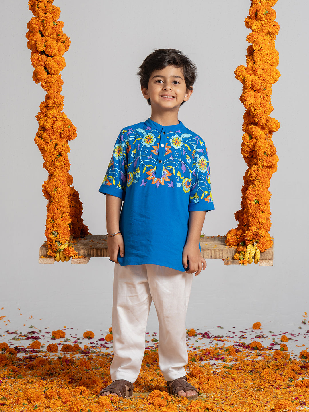 Blue Printed Kurta Set for Boys