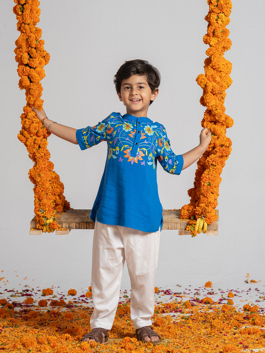 Blue Printed Kurta Set for Boys