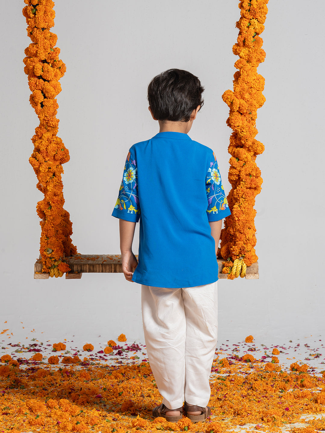 Blue Printed Kurta Set for Boys