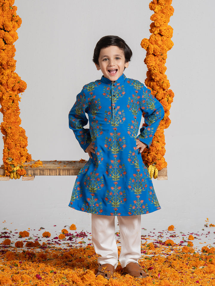 Boys Blue Printed Kurta Sets