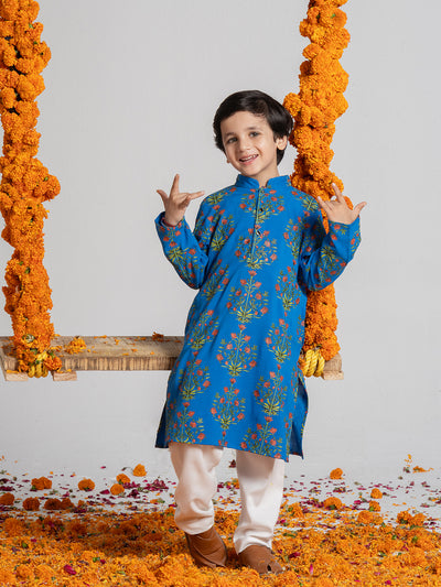 Boys Blue Printed Kurta Sets