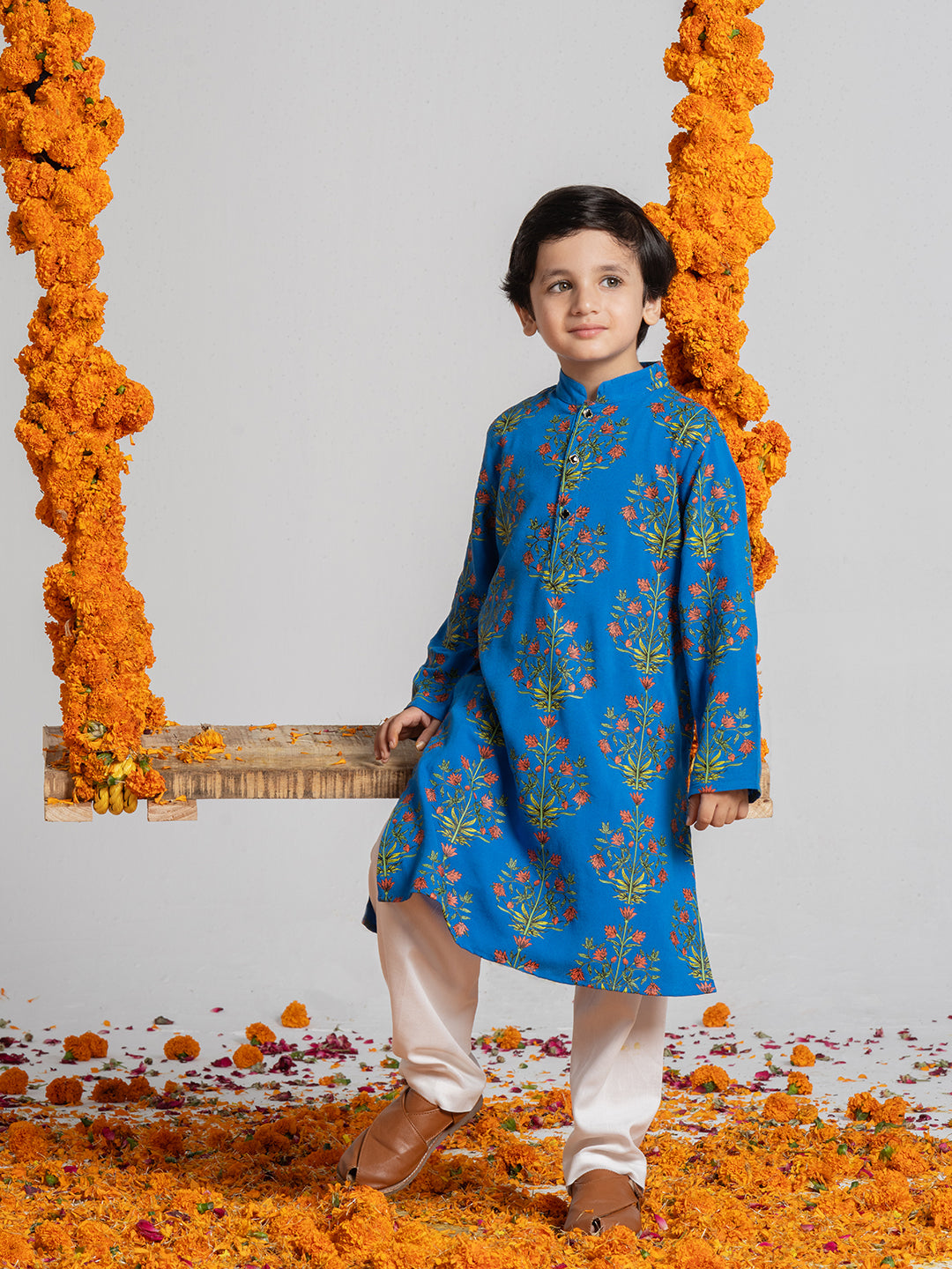 Boys Blue Printed Kurta Sets