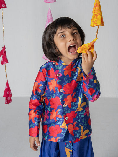 Boys Floral print Angrakha style kurta with Dhoti