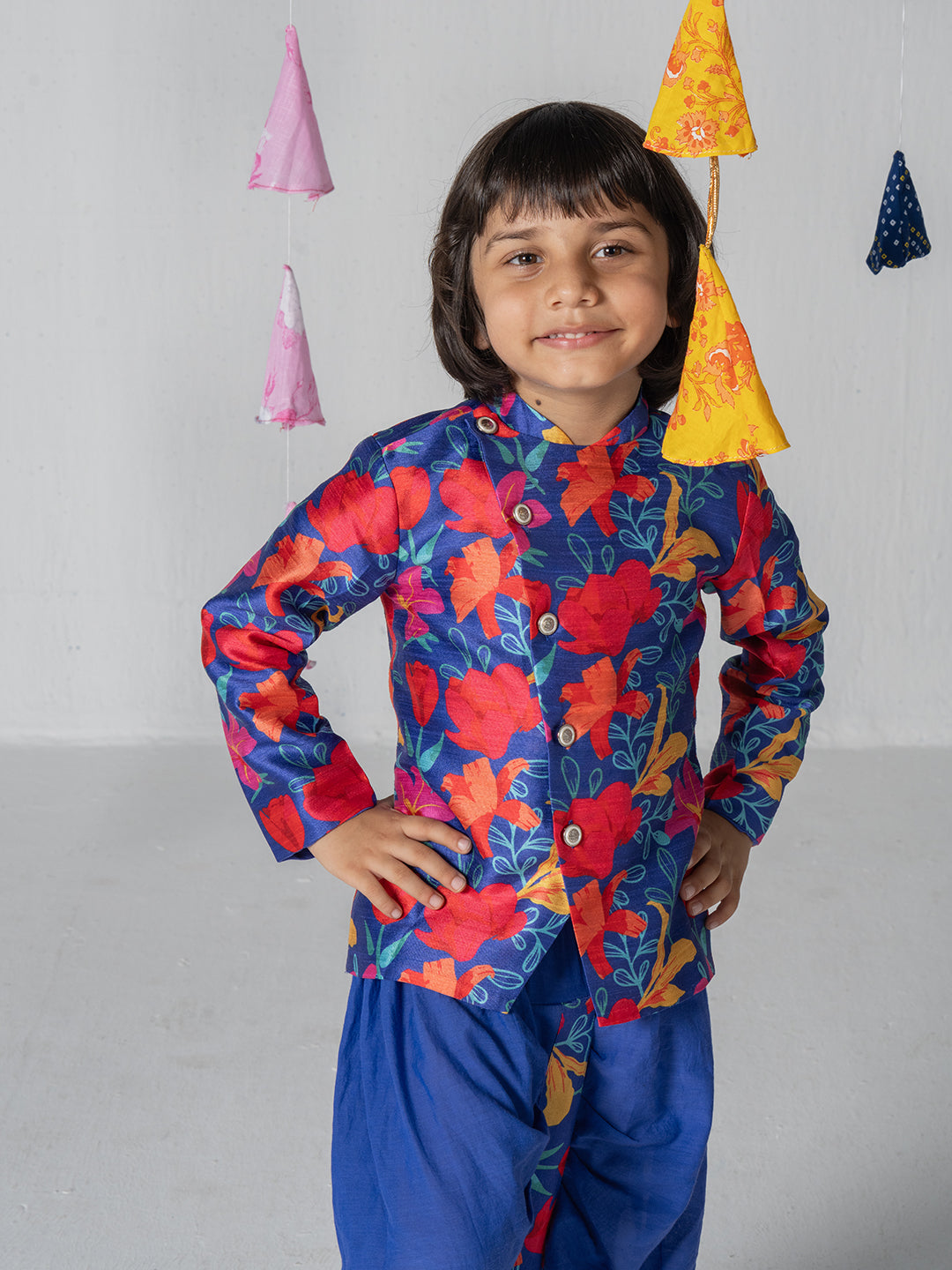 Boys Floral print Angrakha style kurta with Dhoti