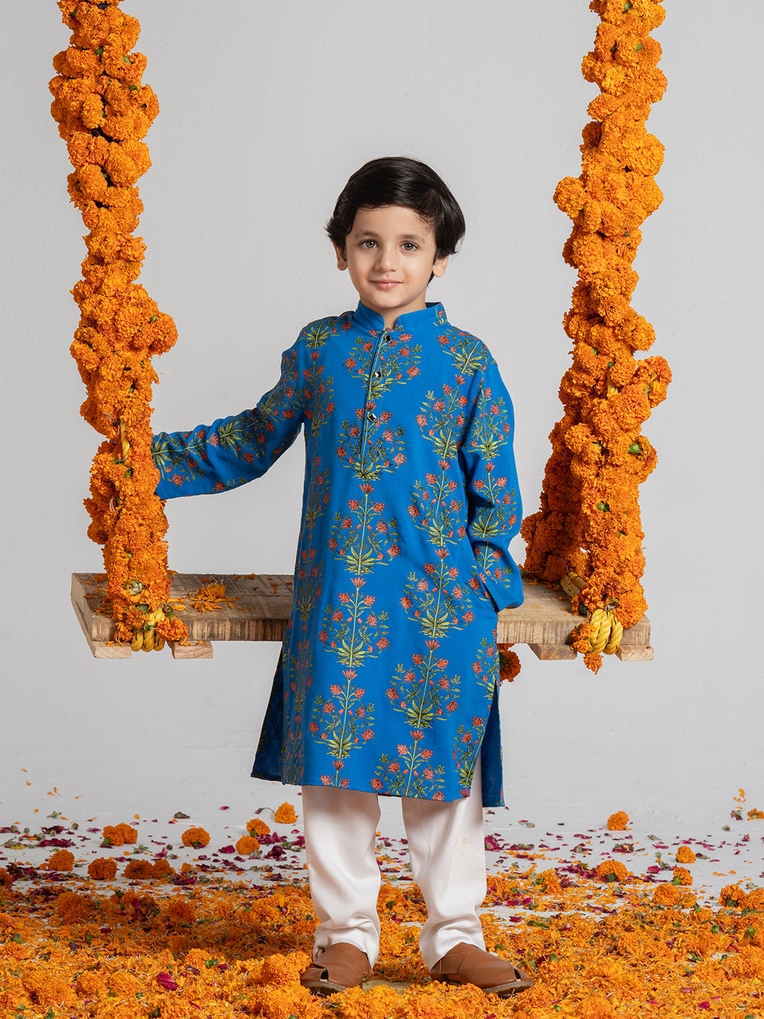 Boys Blue Printed Kurta Sets