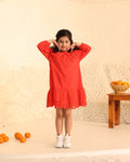 Red Eyelet Lace Ruffle Dress-Girls