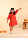 Red Eyelet Lace Ruffle Dress-Girls