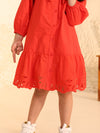 Red Eyelet Lace Ruffle Dress-Girls
