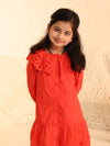 Red Eyelet Lace Ruffle Dress-Girls