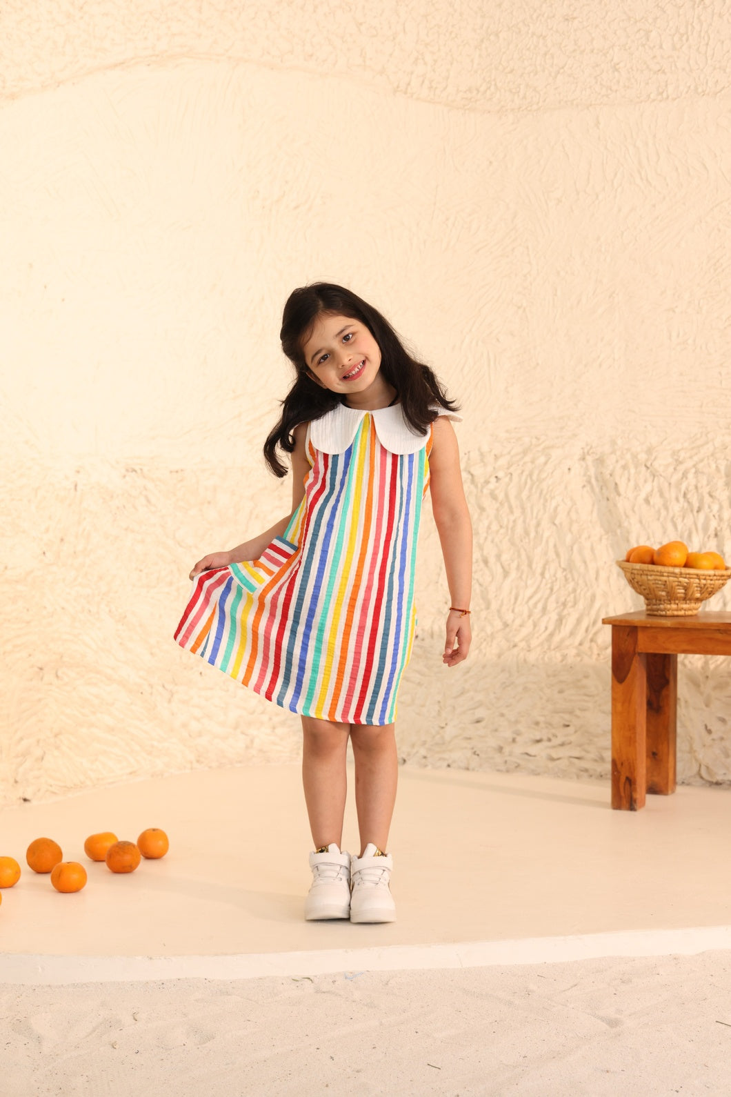 Striped Sleeveless Dress with Peter Pan Collar