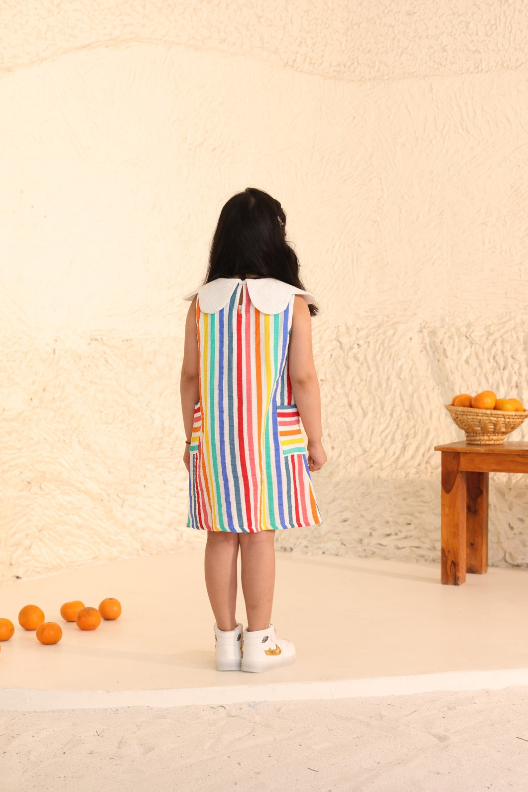 Striped Sleeveless Dress with Peter Pan Collar