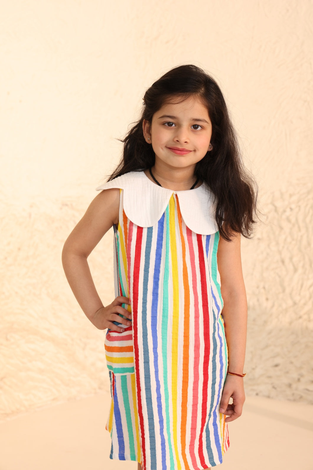 Striped Sleeveless Dress with Peter Pan Collar