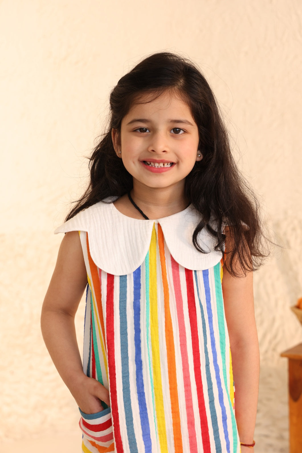 Striped Sleeveless Dress with Peter Pan Collar