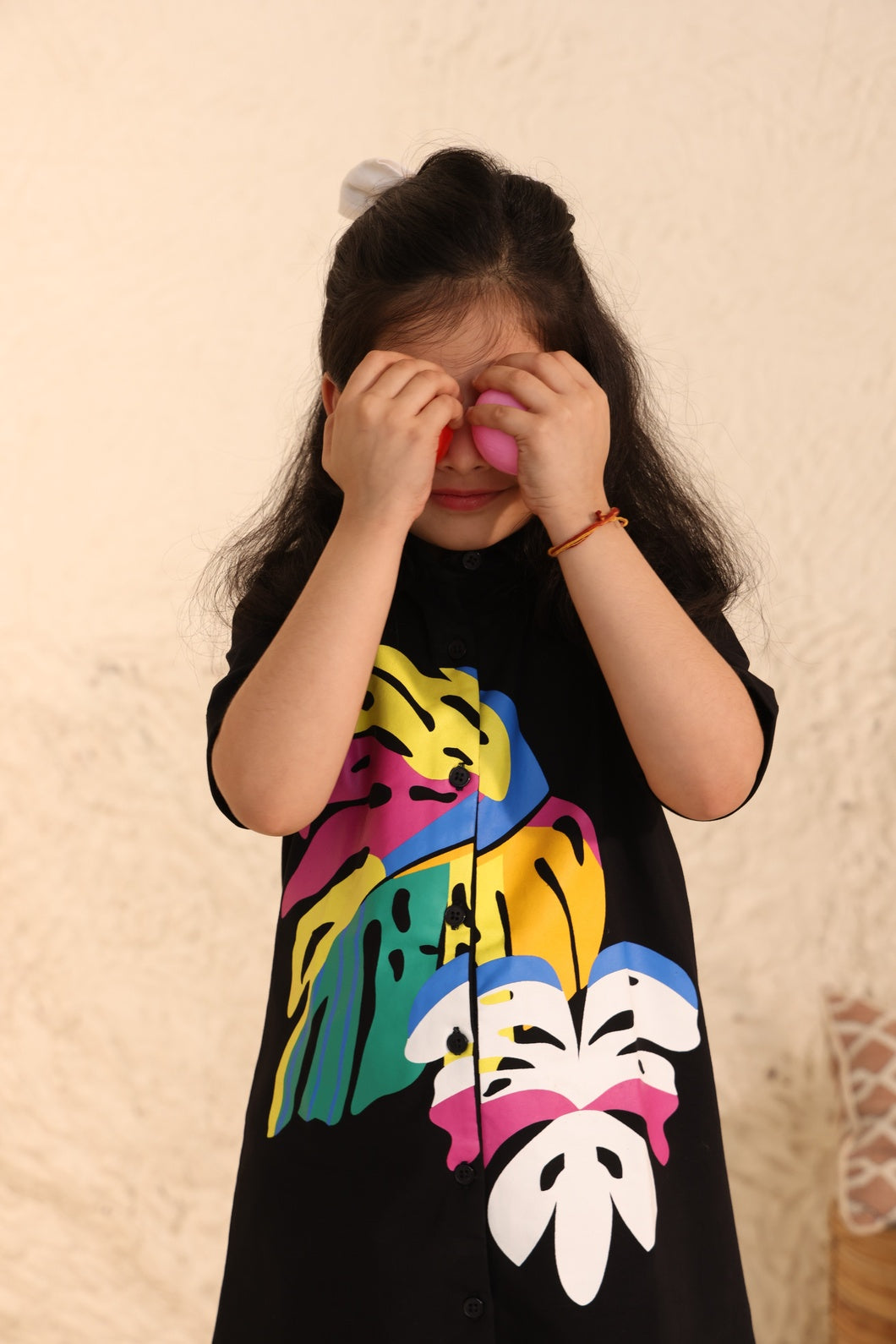 Shirt Polo Dress with Tropical Print
