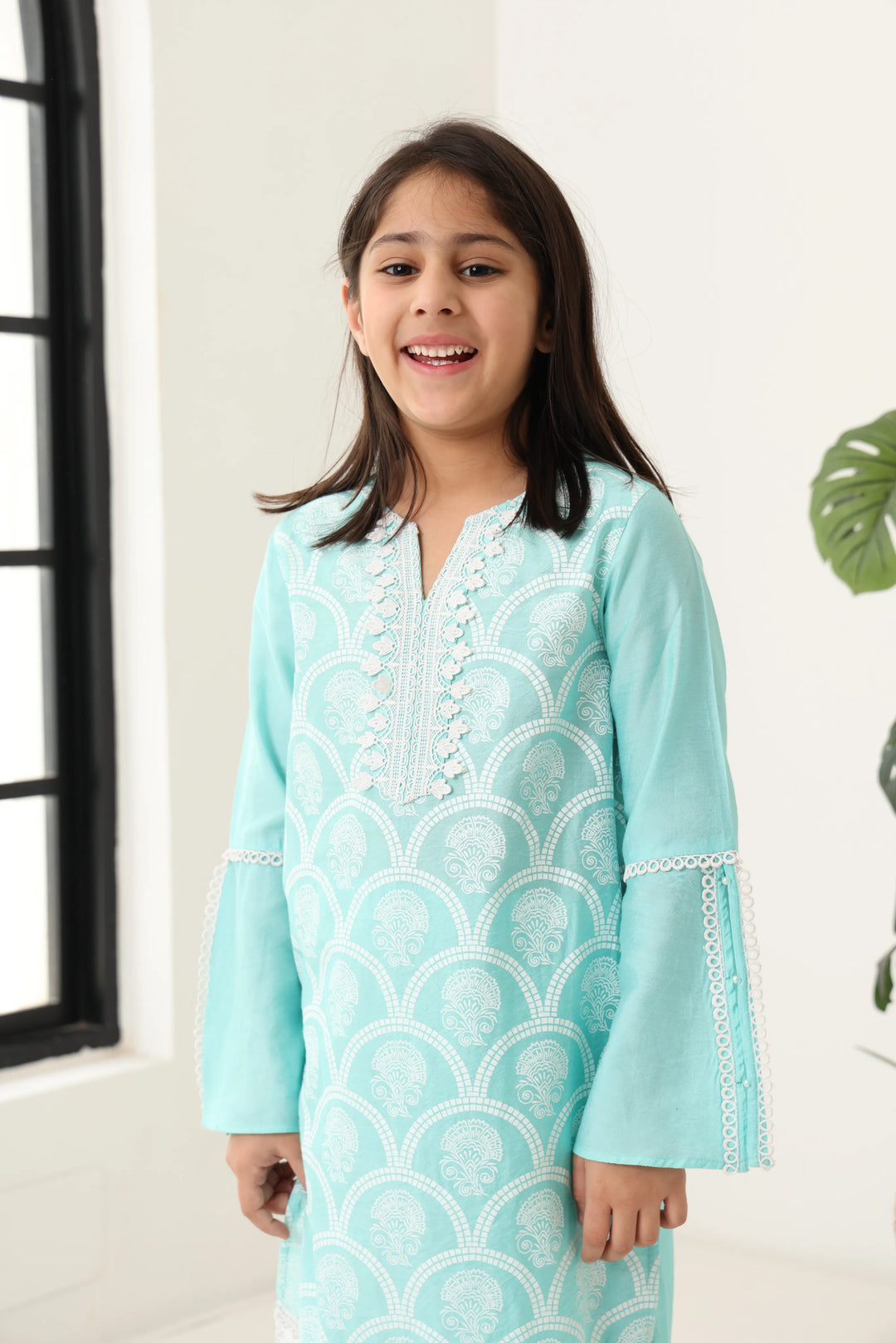 Girls Aqua Long Sleeve Kids Set