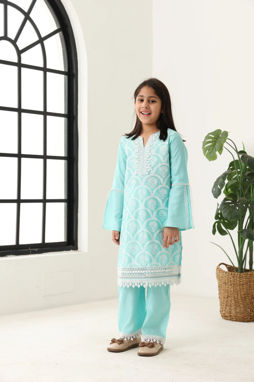 Girls Aqua Long Sleeve Kids Set