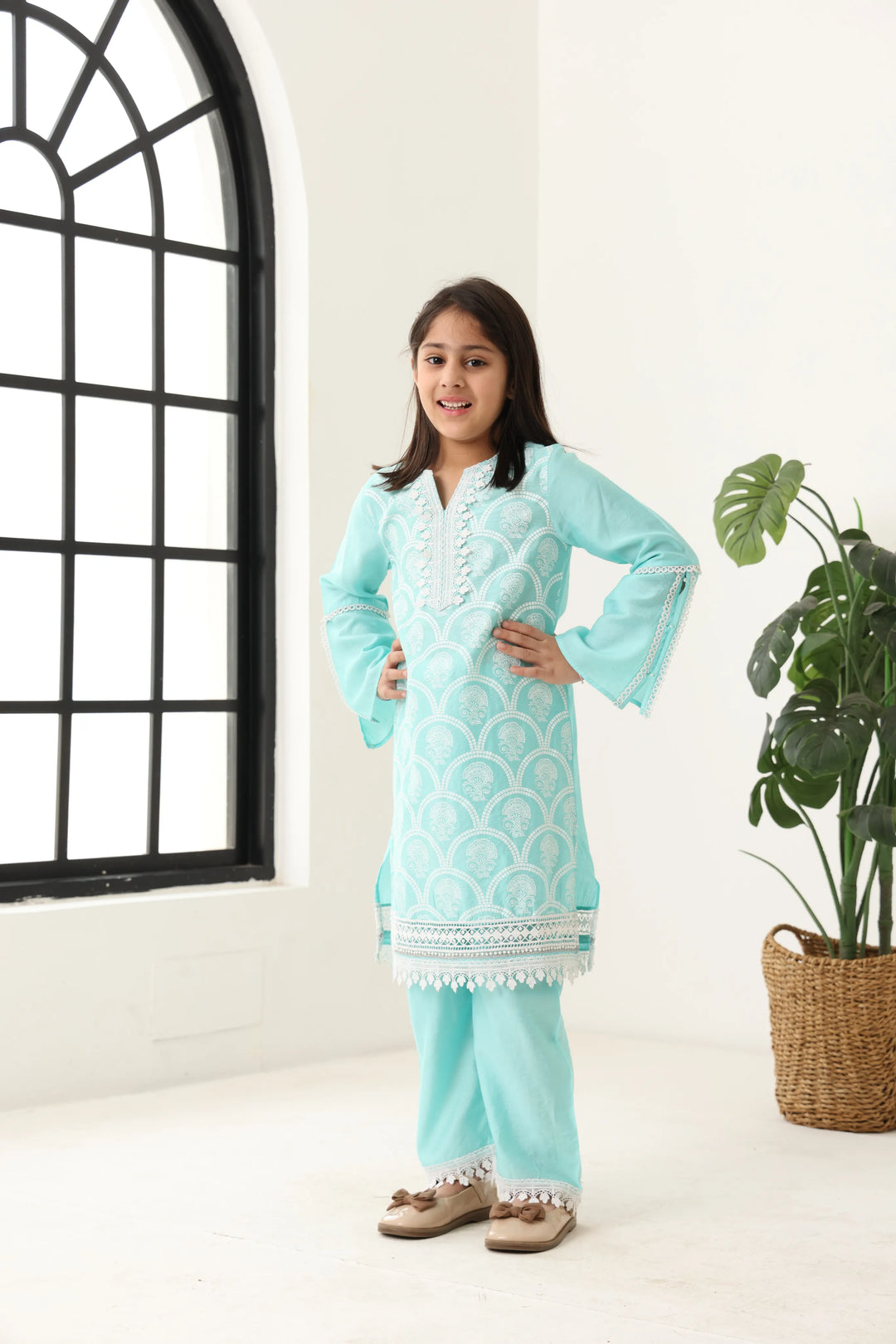 Girls Aqua Long Sleeve Kids Set
