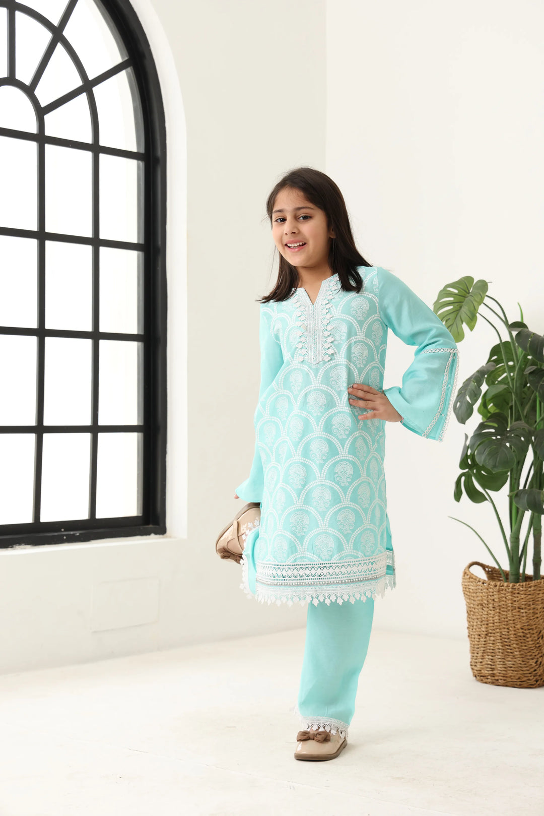 Girls Aqua Long Sleeve Kids Set